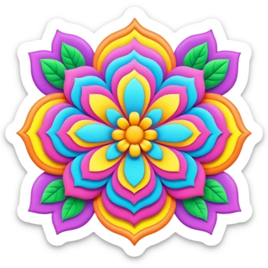3D, psychedelic colored banner with hippie style flower border sticker