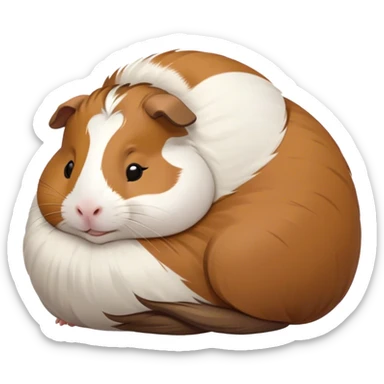 Meme-Worthy Cute Sleeping Brown and White Banded Guinea Pig Portrait Emoji, Head resting peacefully with a contented smile, showcasing a delightfully chubby build and a luxuriously soft banded fur of brown and white, eyes shut in a serene, cozy nap, Simplified yet hilariously adorable features, highly detailed, glowing with a soft, drowsy light, high shine, relaxed and utterly lovable, stylized with an air of playful laziness, bright and heartwarming, soft glowing outline, capturing the essence of a comically sleepy guinea pig, so meme-worthy it feels like it could instantly become the next viral sensation of adorable slumber! sticker