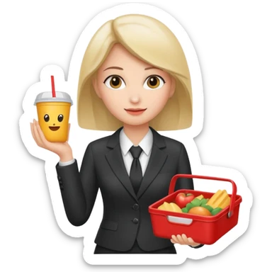 woman with suit holding food container sticker
