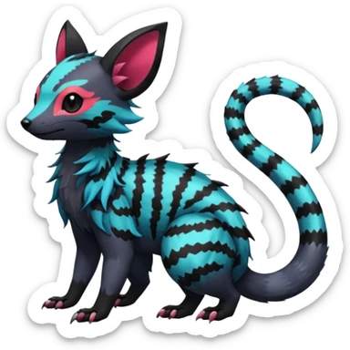 Rare exotic cute epic aesthetic gothic colorful Salandit-Eevee-Civet-species-Fakemon-hybrid-creature, with markings, full body sticker