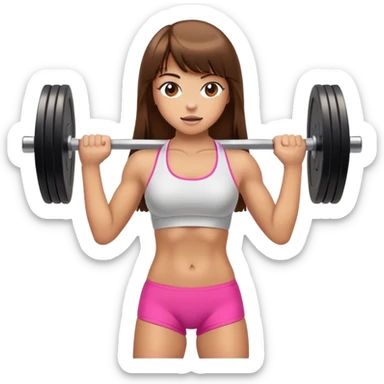Tan girl with long brown hair and bangs lifting weights sticker
