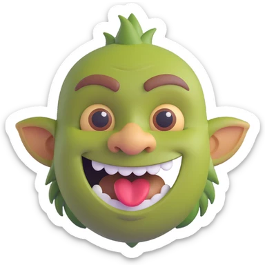 3D emoji-style troll face, exaggerated features, playful expression sticker