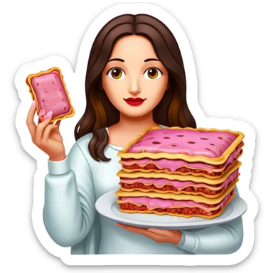 pop art neon Monalisa holding Melted pink gooey spam meat lasagna sticker