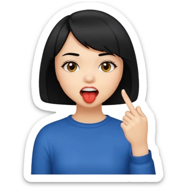 Chicas con pelo negro y corte bob haciendo que se muerde uno de sus dedos de manera picara, puedes hacer que se muerda el dedo sticker