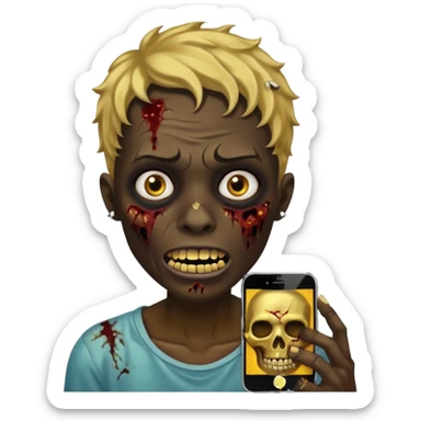 Quero um zumbi com a pele negra,com machucados no rosto (poucos) com dentes de ouro,com cabelos curtos ondulado, igual de iPhone  sticker