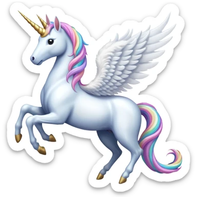 Cinematic Noble Unicorn with wings, slender with a flowing mane and tail and spiraled horn sticker