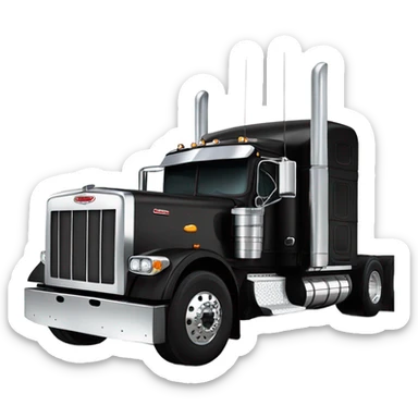 Peterbilt 389 black with flat top and dual rear tires and flat bumper sticker