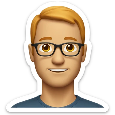 white man, receding ginger hair, sideburns, glasses sticker