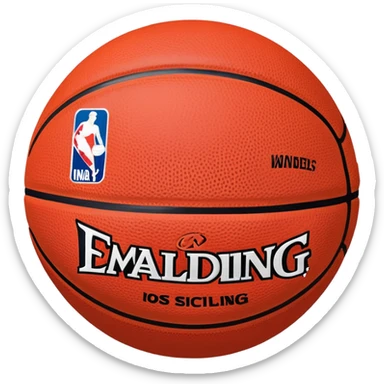Extremely minimal red basketball with smallest possible NBA and Spalding logos, basic shape, iOS emoji style sticker
