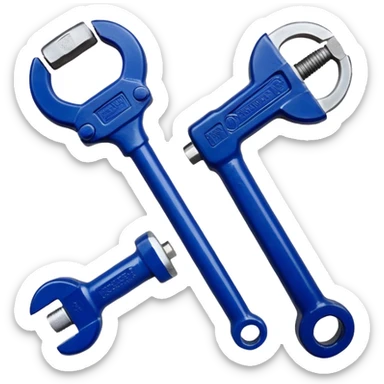 "Create a set of mechanical emojis including a wrench, screw, gear, boiler, valve, power plant, drill, hammer, condenser, evaporator, open/closed heat water , etc., designed in navy blue with white borders."   sticker