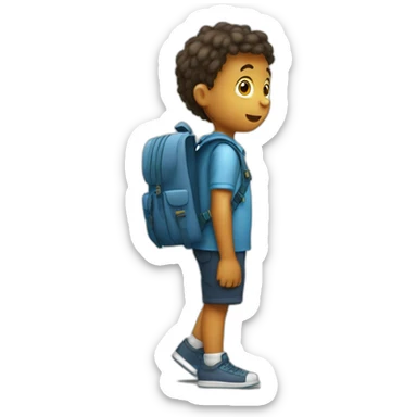 A child with a very heavy schoolbag returning from school in a sweat sticker
