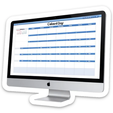 iMac screen showing day view calendar with time slots and booked appointments sticker