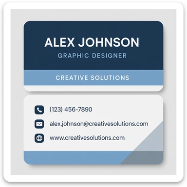 A modern and professional business card for Alex Johnson, Graphic Designer at Creative Solutions. The card should include the name, job title, company name, phone number (123) 456-7890, email alex.johnson@creativesolutions.com, and website www.creativesolutions.com. Use a clean, modern design with a professional color scheme. sticker