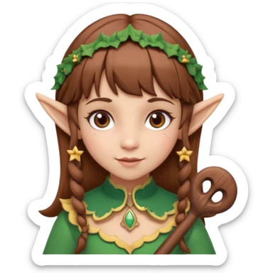 Girl toymaker wood carving elf brown hair bangs sticker