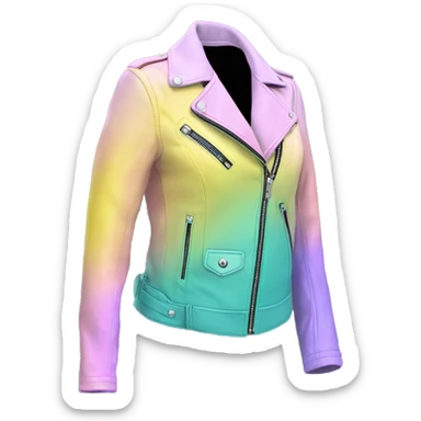 Hyper Realistic isolated side view of an open teal,pastel pink,pastel purple,and yellow ombre feminine fashion leather jacket.  sticker