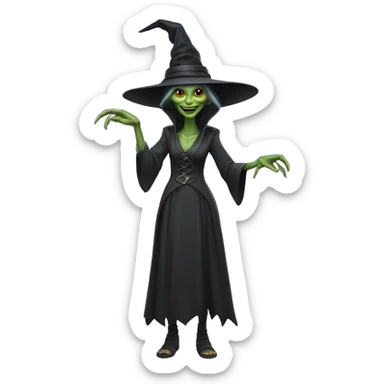 a Reptilian alien woman, as witch, happy, full body sticker