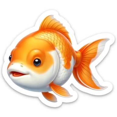 Meme-Worthy Cute Sleeping Orange and White Goldfish Portrait Emoji, Head resting peacefully with a contented smile, showcasing a streamlined, graceful body with a luxuriously soft blend of orange and white, eyes closed in a serene, floating nap, Simplified yet hilariously adorable features, highly detailed, glowing with a soft, drowsy light, high shine, relaxed and utterly lovable, stylized with an air of playful laziness, bright and heartwarming, soft glowing outline, capturing the essence of a comically sleepy goldfish, so meme-worthy it feels like it could instantly become the next viral sensation of adorable slumber! sticker