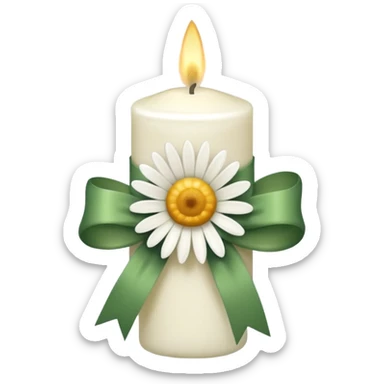 white candle with a daisy bow sticker