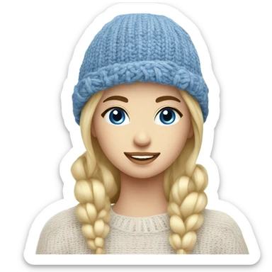 beautiful finnish blonde woman with blue eyes knitting floral hat sticker