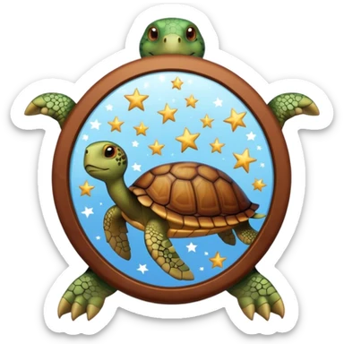 Turtle reflection in a mirror with stars sticker
