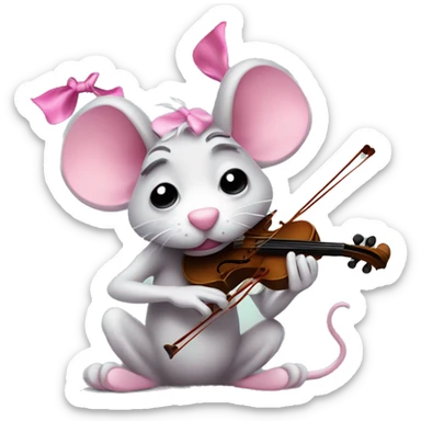 crying sad sobbing rat playing violin with a pink bow on top of his head sticker