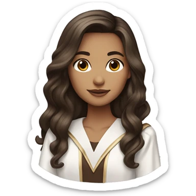 Brunette girl with long voluminous dark brown hair  dark brown eyes with blonde highlights balayage and graduation outfit sticker