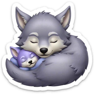 Meme-Worthy Cute Sleeping Werewolf Portrait Emoji, with a cuddly, miniature lupine form in soft moonlit grays and silvers, head resting peacefully with gently closed dreamy eyes and a small, content smile, simplified yet irresistibly endearing, highly detailed with a soft glowing outline that captures the cozy, sleepy essence of a werewolf after frolicking under the full moon! sticker
