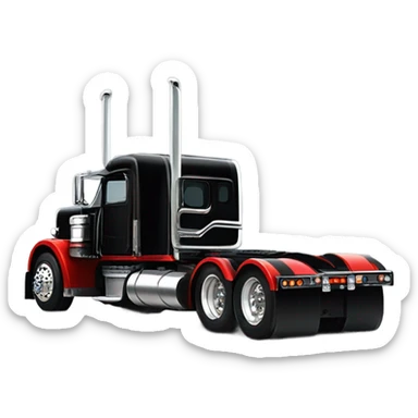 Peterbilt 389 stretch black with red frame with flat top and slash cut exhaust stacks and dual rear tires and flat bumper sticker