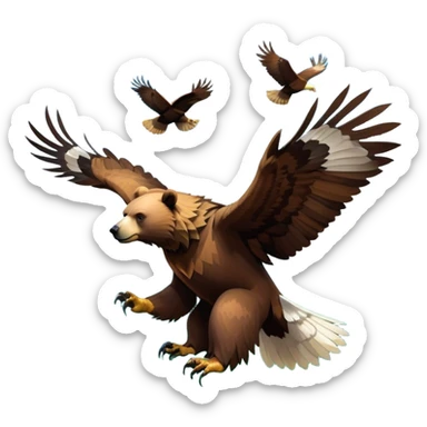 Collage of wild animals: a majestic bear in a lush green forest, a soaring eagle in the sky. A vibrant and detailed nature scene, capturing the beauty of wildlife. Transparent background. sticker