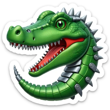 crocodile with a robot hand hanging out of mouth sticker