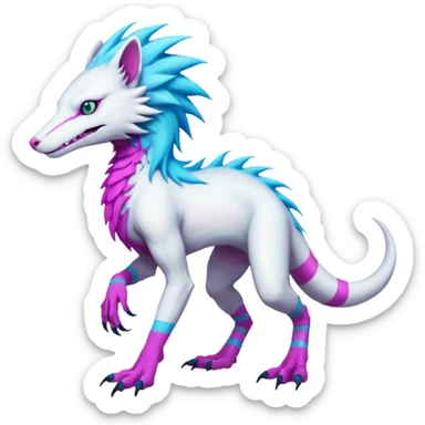 White badass elegant wild beautiful natural cute badass epic anthro modern albino sergal-vernid-creature with cyan mane and magenta eyes with cyan edgy stripes, full body, blue pretty hair, outside, modern, aesthetic, art by LiLaiRa, art by art by Falvie sticker