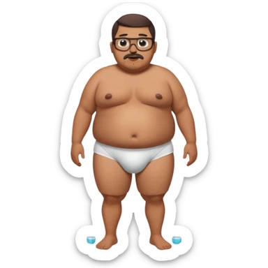A full body standing, morbidly obese, fat, shirtless tanned mexican guy in his white underwear , with a short buzzcut, a beard, and glasses thats drooling  sticker