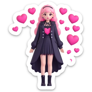 BLACKPINK-inspired gothic clothes ,  hearts, black and pink, cute,  sticker