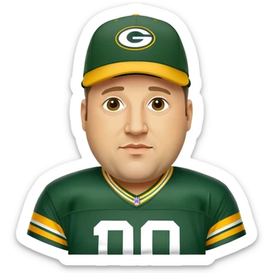 Kevin James as a Green Bay packers fan with a hat on wearing a #10 jersey sticker