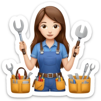 beautiful girl with long brown hair constructing new kitchen sticker