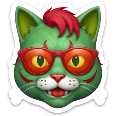 Zombie cat with sun glasses and red hair and joker nose sticker