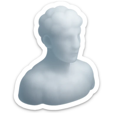 person looking straight, made entirely of white fluffy convex clouds, shoulder up, matte glass style, no background sticker