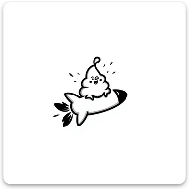 hand-drawn doodle of a turd with lipstick riding a rocket sticker