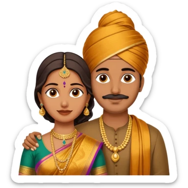 Brown colored South Indian Husband with wheatish colored South Indian wife where Husband does not wear a turban and wife wears a Silk Saree sticker