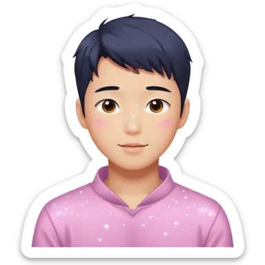 Gorgeous bright sparkly romantic Asian anime guy with blushing face aesthetic trending style outside sticker