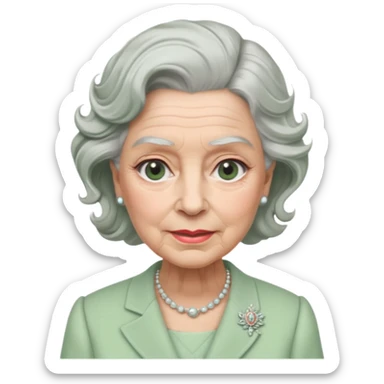 Queen Elizabeth with grey hair and waves in pastel green clothes sticker