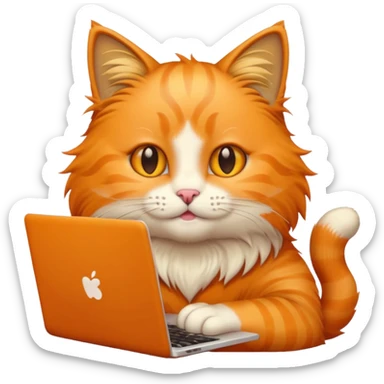 bright and cheerful cat using a laptop, emoji style sticker