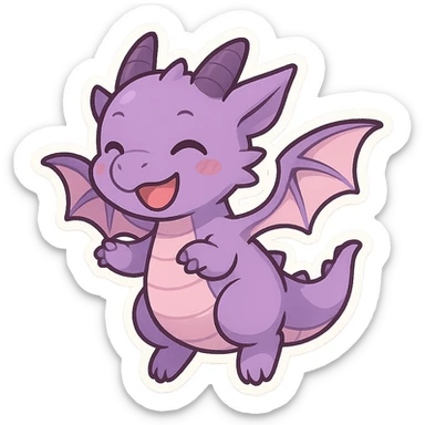 purple dragon in chibi anime style, flying, happy, tiny wings sticker