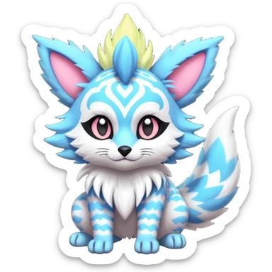 Neon-colored childish candy-themed colorful furry fluffy floofy feathery tribal marked Genet-Absol-Kyurem-Zeraora-Primagen-fusion-creature  sticker