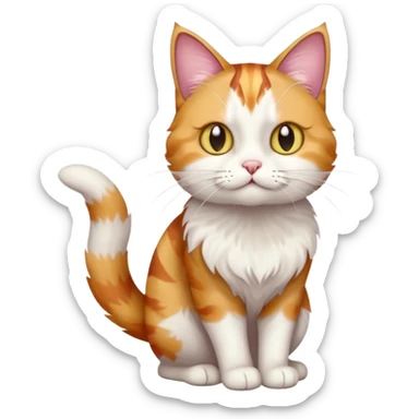 full body colourful calico tabby cat with disproportioned head with an anxious face and fully white front legs sticker