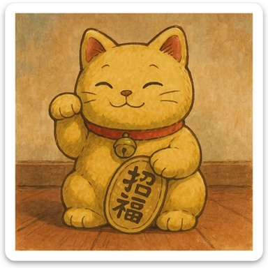 Gold Chinese lucky cat plushie  sticker