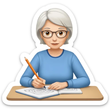 Older woman sketching in spiral pad sticker