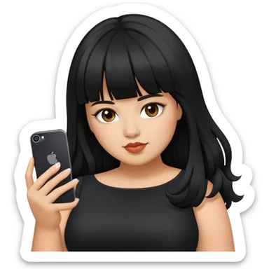 Latina girl with bangs black long hair plus size black dress on iPhone sticker