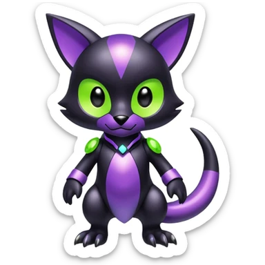 Futuristic modern Cute cool shiny metallic alloy black-obsidian purple neon-green white lime animal hybrid Fakemon full body sticker