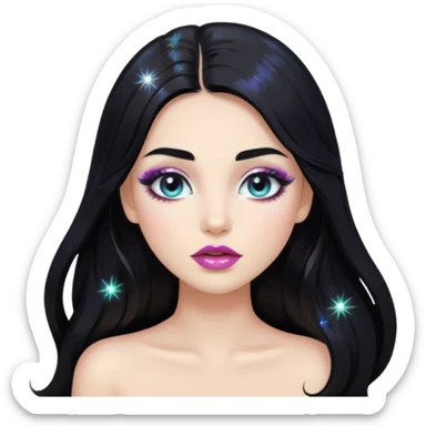 douyin long black hair glossy lips glittery iridescent white eyeshadow girl sticker